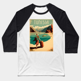 Tunisia Coastline Vintage Travel Art Poster Baseball T-Shirt